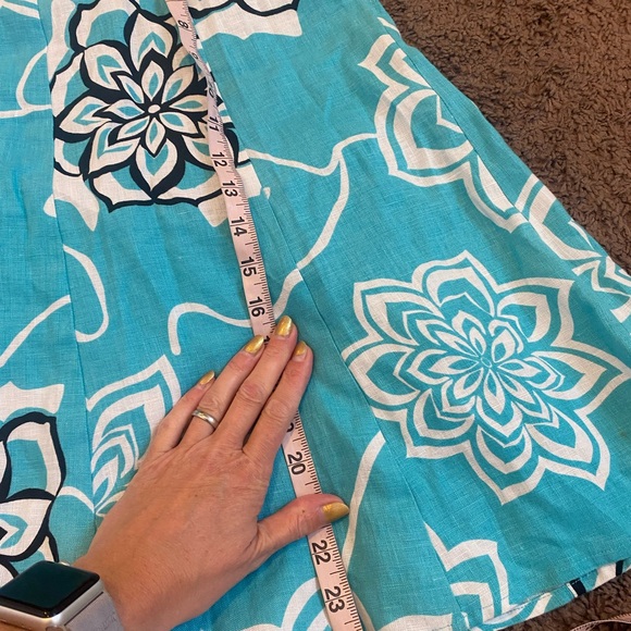 Yarns & Stitches Blue Linen A Line Skirt Floral Knee Length Size 8 - Picture 6 of 6